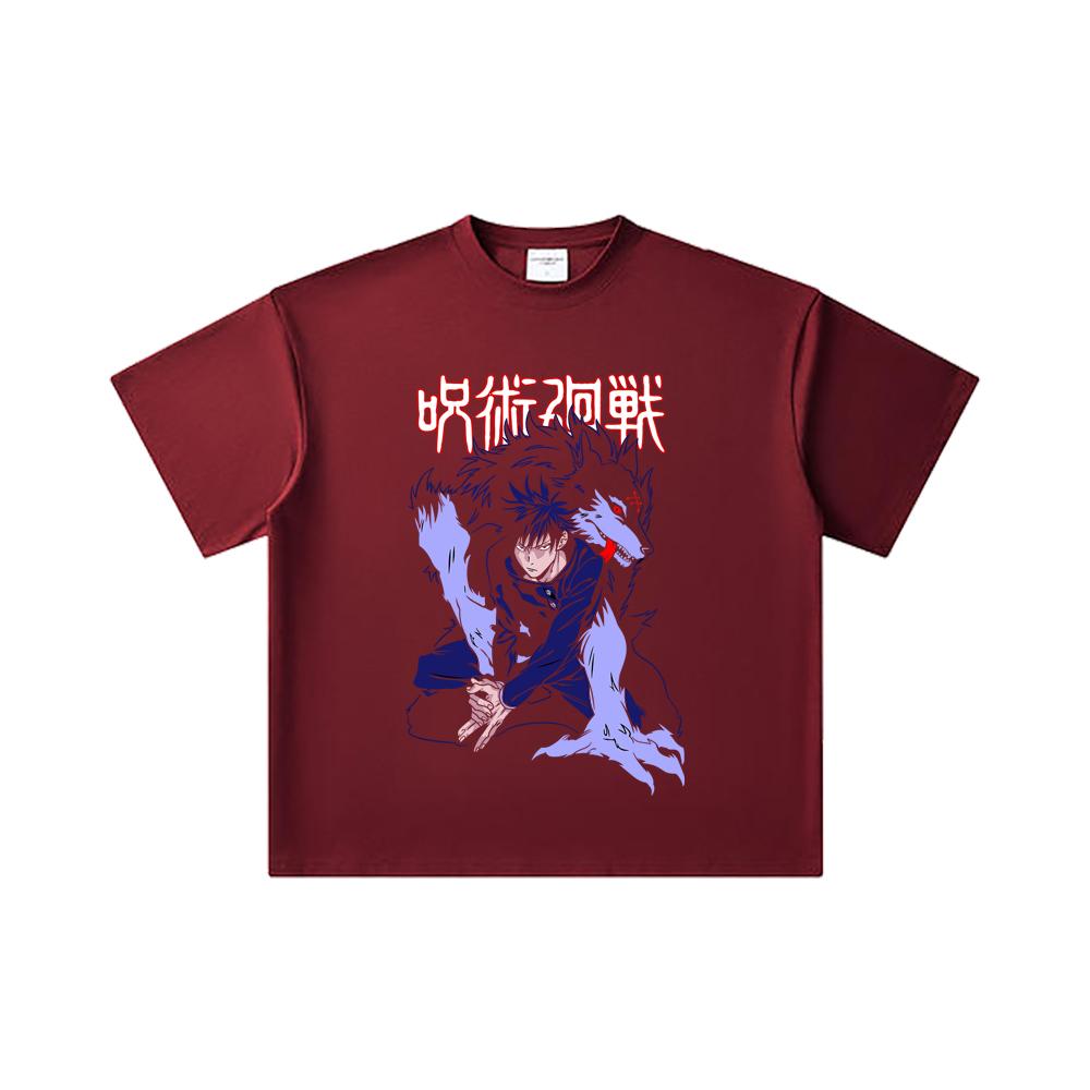 260 GSM Double Yarn 32 Count 100% Cotton Jujutsu Kaisen V32 Megumi Print Unisex Heavy Cotton T Shirt