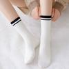Men's and Women's Matching Solid-color Cotton Mid-calf Socks, Versatile Striped Long Socks, Sporty and Casual, Trendy Sports Socks, Cotton
