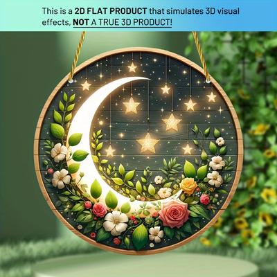 2D Flach 20cm Sterne und Monde Holz Wandbehang Dekor - Ramadan Universeller Feiertag Holzanhänger, Heimdekoration, Willkommensschild Partydeko, Holz