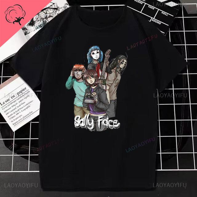 Sally Face Unisex Print TShirt Horror Game Kawaii Harajuku Anime Cotton Tops Women Fashion Casual Tee Hiphop Gothic Streetwear