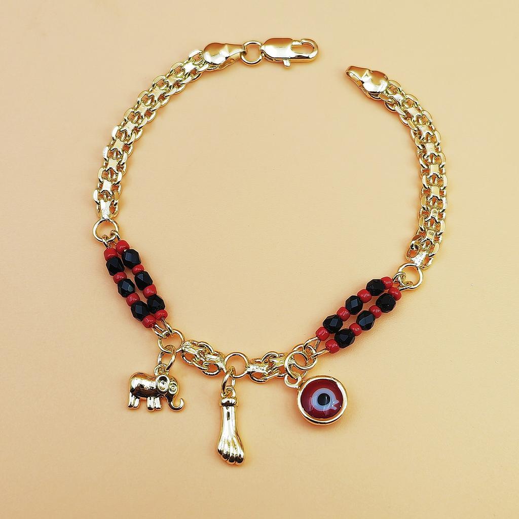 Bohemian Lucky Eye Charm Elephant Chain Link Bracelet Anklet Adjustable Handmade Copper Alloy Fashion Jewelry for Women Vacation