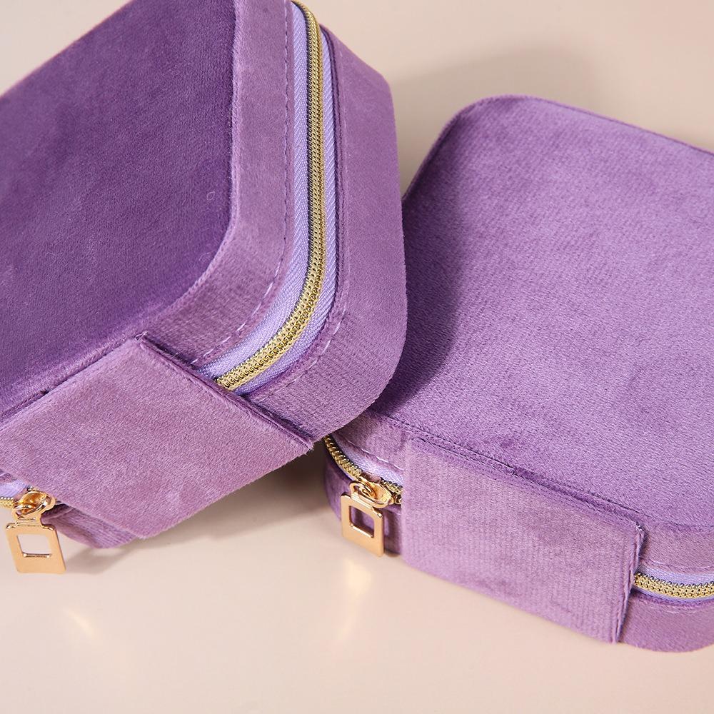 Velvet Jewelry Box For Women Necklace Ring Earrings Organizer Holder Travel Portable Zipper Square Jewelry Storage Case