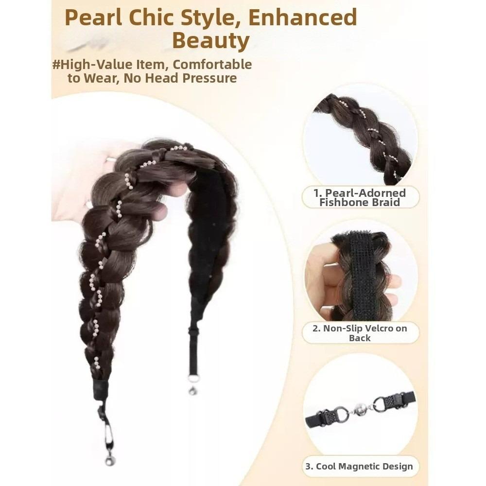 Pearl Adjustable Fishtail Braid Headband Easy Wig Headband Suitable for Daily and Casual Wear