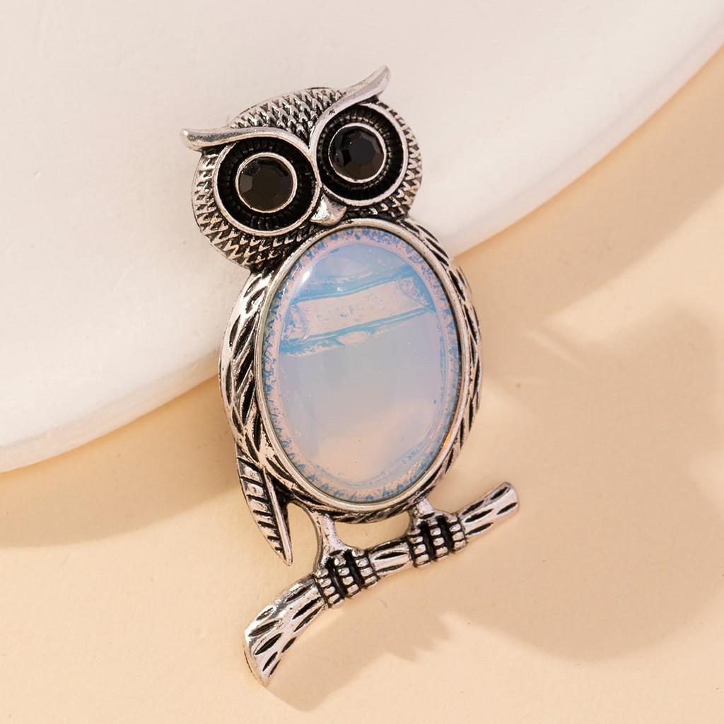 Owl Pendant Brooch With Natural Stone Embedding For Fashion Accessories