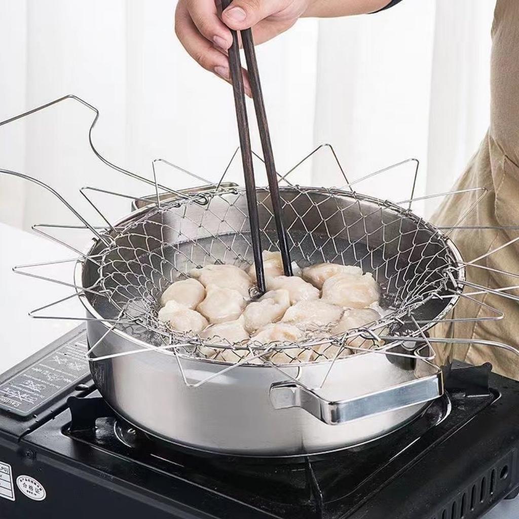 1PC/2PC Stainless Steel Foldable Multifunctional Fryer Basket Round Oil Filter for Cooking Potato Chips Chicken Onion Ring Donut
