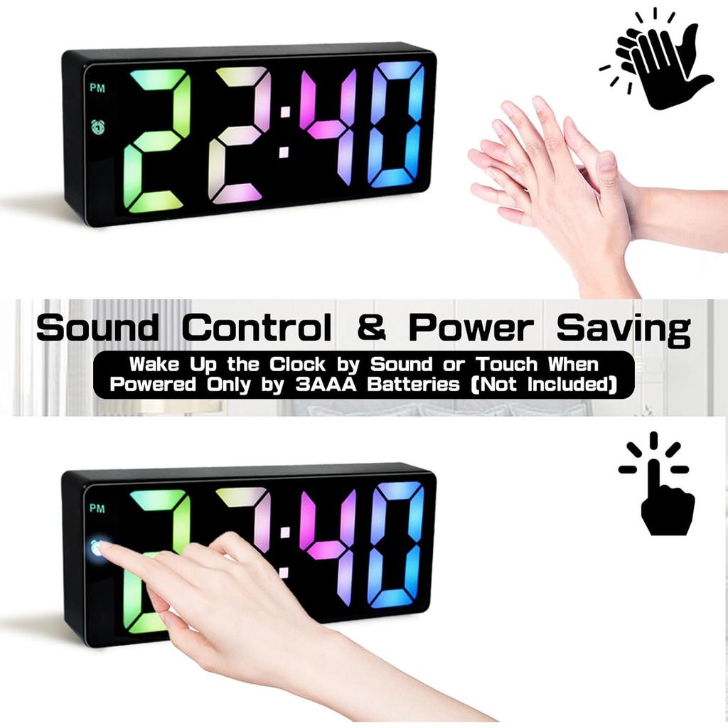 Ceas cu alarmă digital Ceas de birou alimentat prin USB/baterie cu ecran LED colorat Afișaj temperatură Control vocal