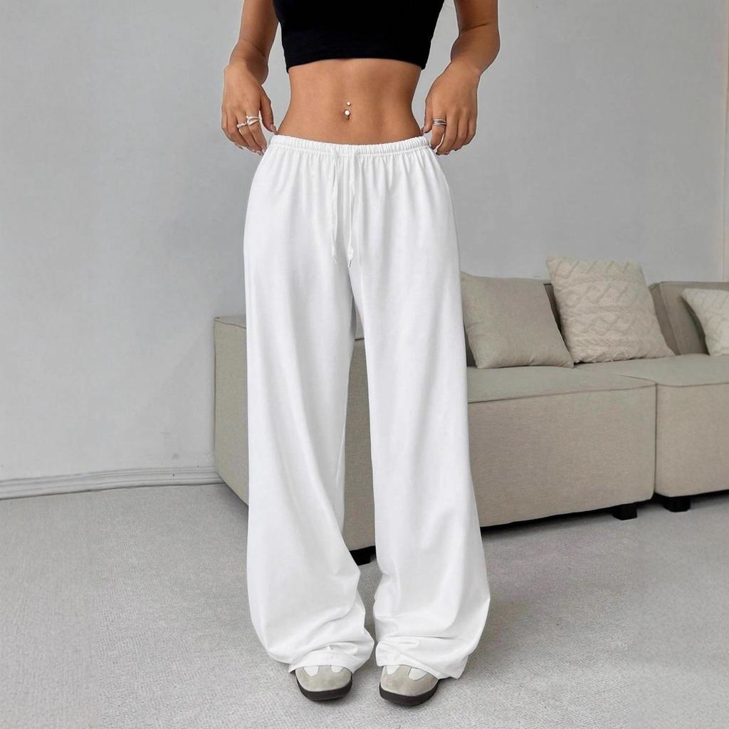 European & American Women's Solid Color Elastic Waist Wide-Leg Casual Pants