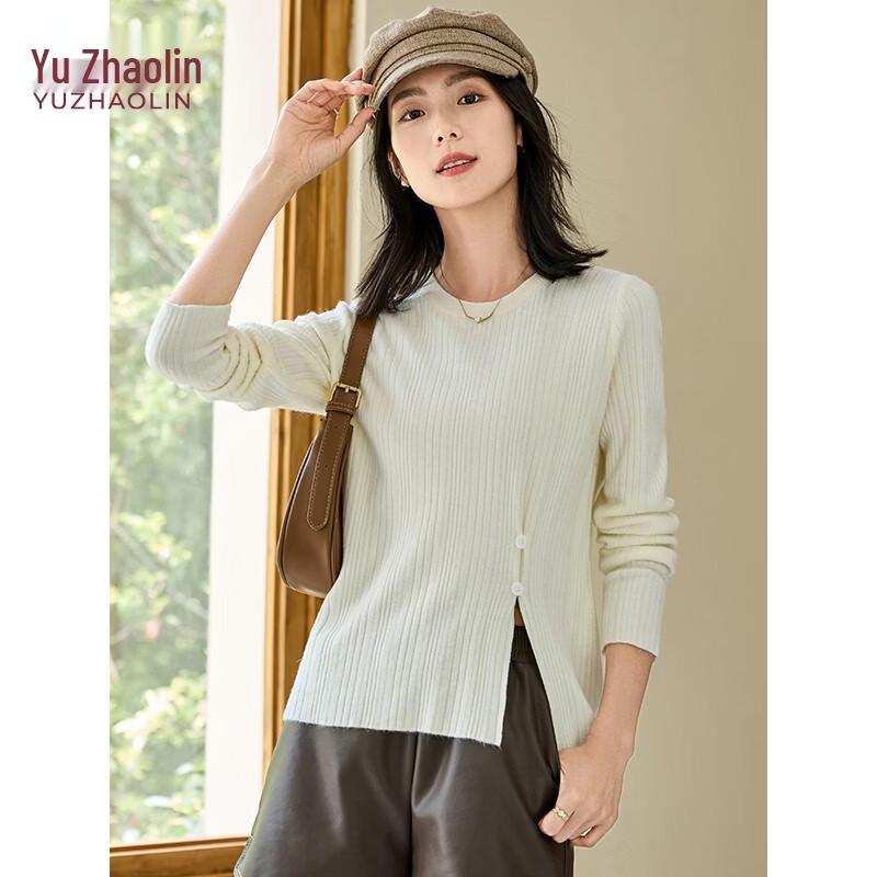 YUZHAOLIN Women s Round Neck Split Knit Sweater M