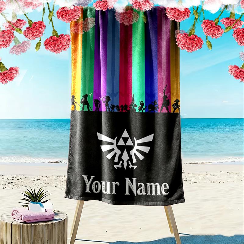Name Custom Game Legend of Zelda Print Beach Towel, Large Soft Quick Dry Towel for Beach Camping Swimming