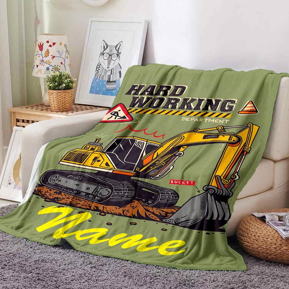 Custom Name excavator Theme Printed Blanket - Perfect for Couch, Bed, Travel & Outdoor Use | Machine Washable, Cozy & Durable.