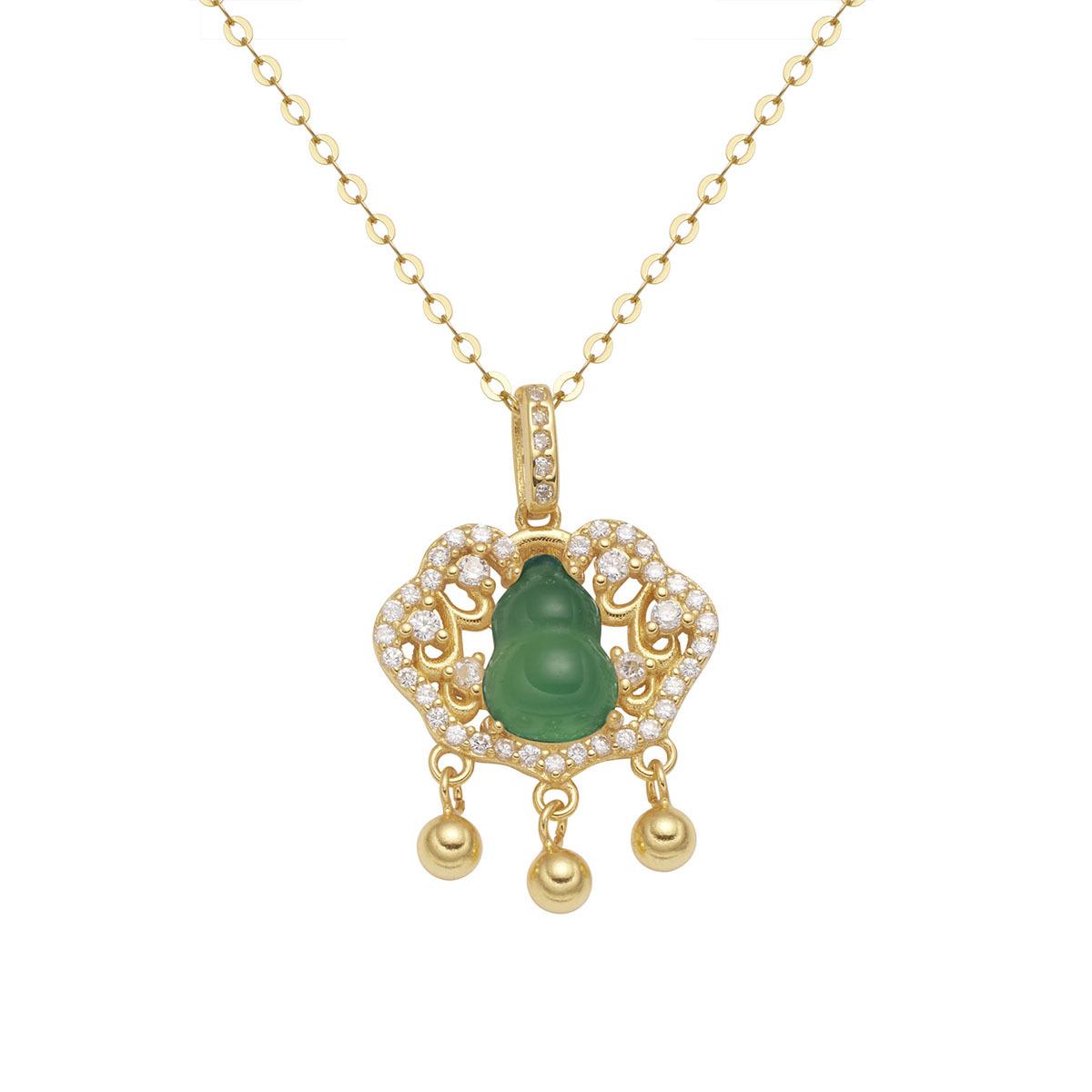 

S925 Серебряный замок безопасности Ruyi ожерелье колокольчик халцедон тыква кулон отправить маме ювелирные изделия ретро 925 silver