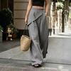 New European and American wide-leg pants irregular design loose solid color casual pants imitation linen women's pants