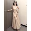 Seaside vacation three-dimensional flower mesh splicing suspender dress beautiful and unique gentle wind waist hip skirt summer
