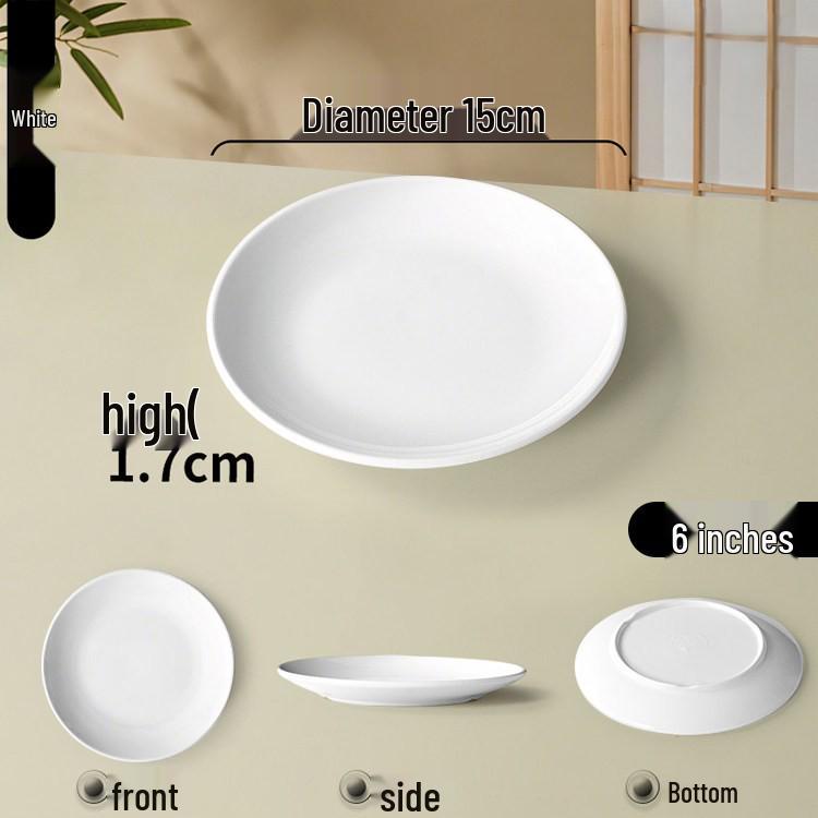 Melamine Round Plate: Porcelain-Look, Two-Color, for Commercial Use In Restaurants and Buffets - Perfect for Fast Food, Rice Bowls, and Cold Dishes.