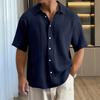 Letní Pánská košile se zapínáním na knoflíky, límec, svetr s krátkými rukávy, svetr, volný, středně dlouhý, ležérní, denní nošení kancelářský top