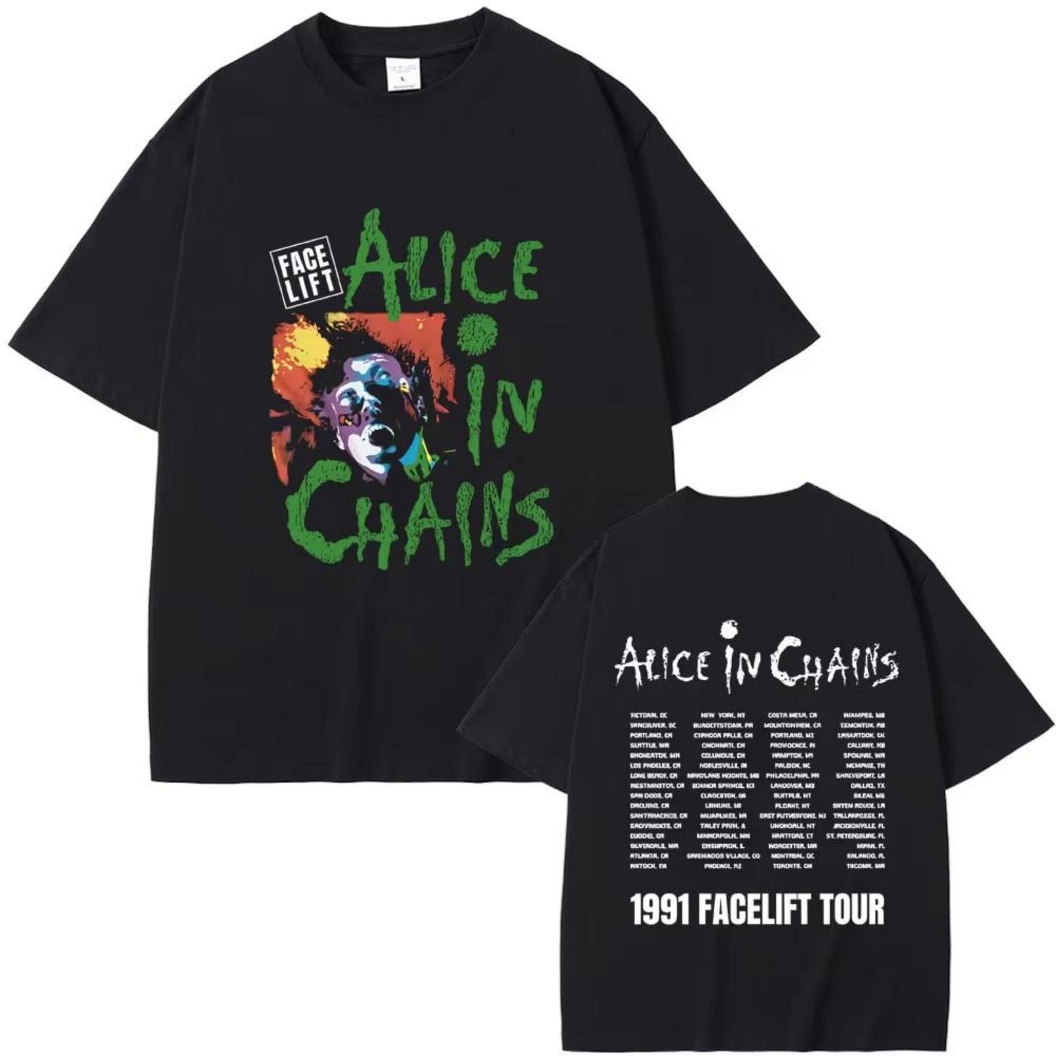 

Rock Band Alice In Chains Face Lift Tour 1991 T Shirt Men Women Punk Casual Oversized T-shirt Tops Male Fashion Pure Cotton Tees XXXXXL чорний