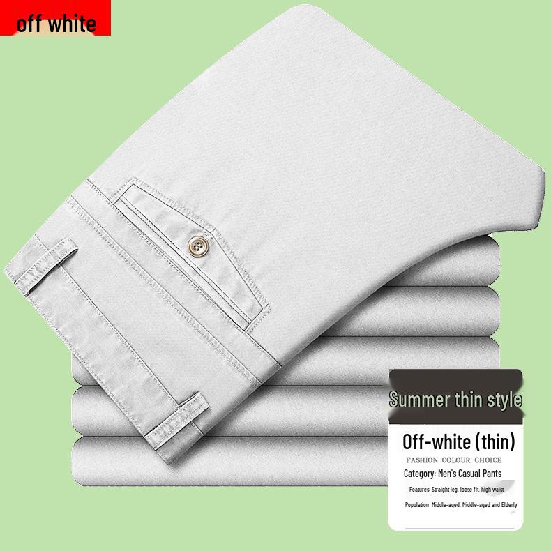 Pantalones de Algodón Rectos Sueltos de Cintura Alta para Hombre de Verano para Personas de Mediana Edad y Mayores