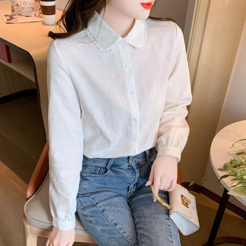Women's 2024 Spring Pure Cotton Lapel Shirt - Fashionable, Versatile, Age-Defying Long Sleeve Top.