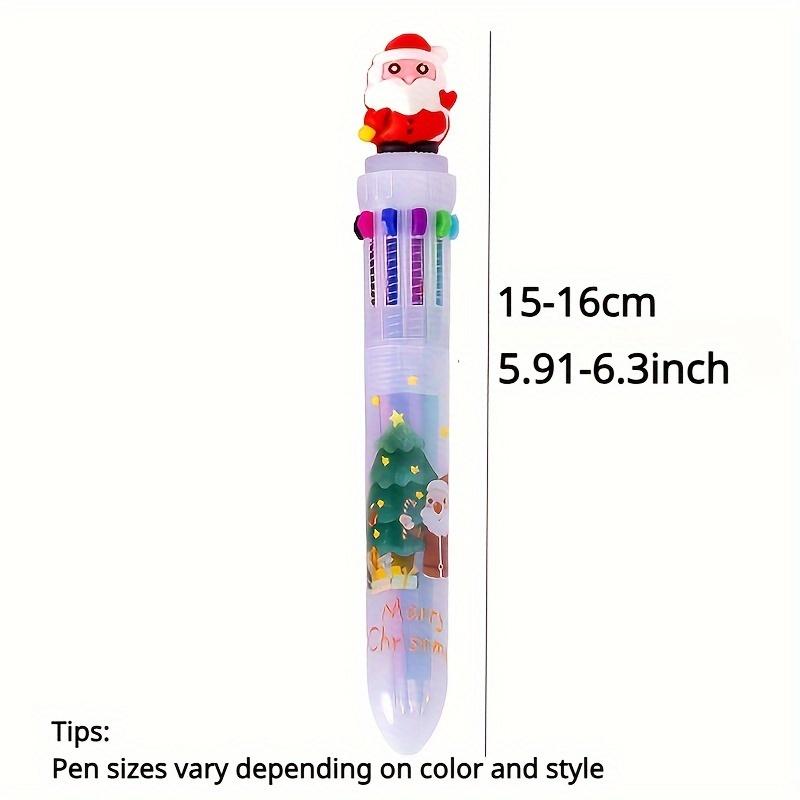 Christmas Multicolor Ballpoint Pens Plastic Retractable Fine Point Pens with Holiday Charms, 10-Color Inks for Office, Workplace