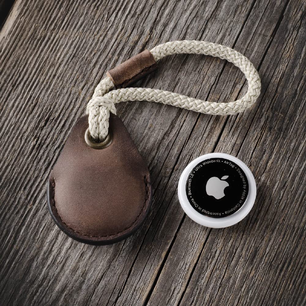 Crazy Horse Craft Brand AirTag Case Genuine Leather Cover Protective AirTag Wood Brown AT-WB