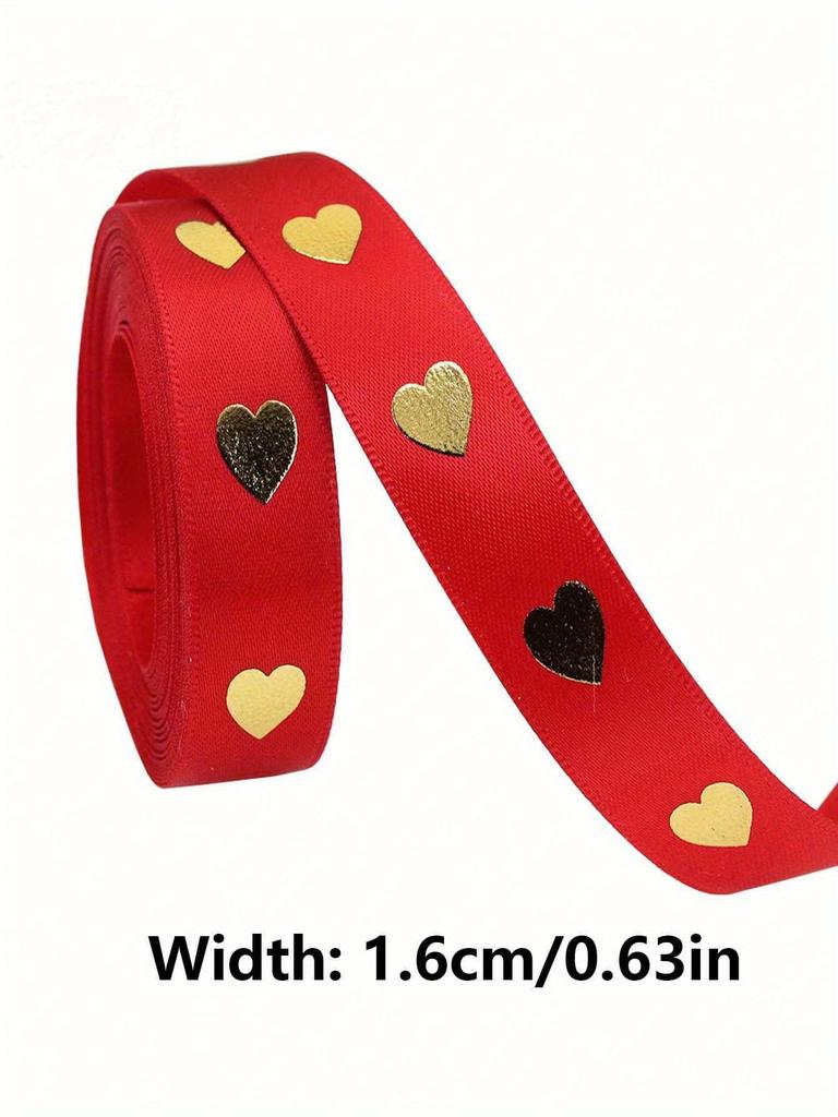 5 Yards Festive Golden Heart Ribbon High-Quality Polyester Holiday Ribbon, Wedding Ribbons, Gift Decoration Ribbons, Small Cake Decoration Ribbons
