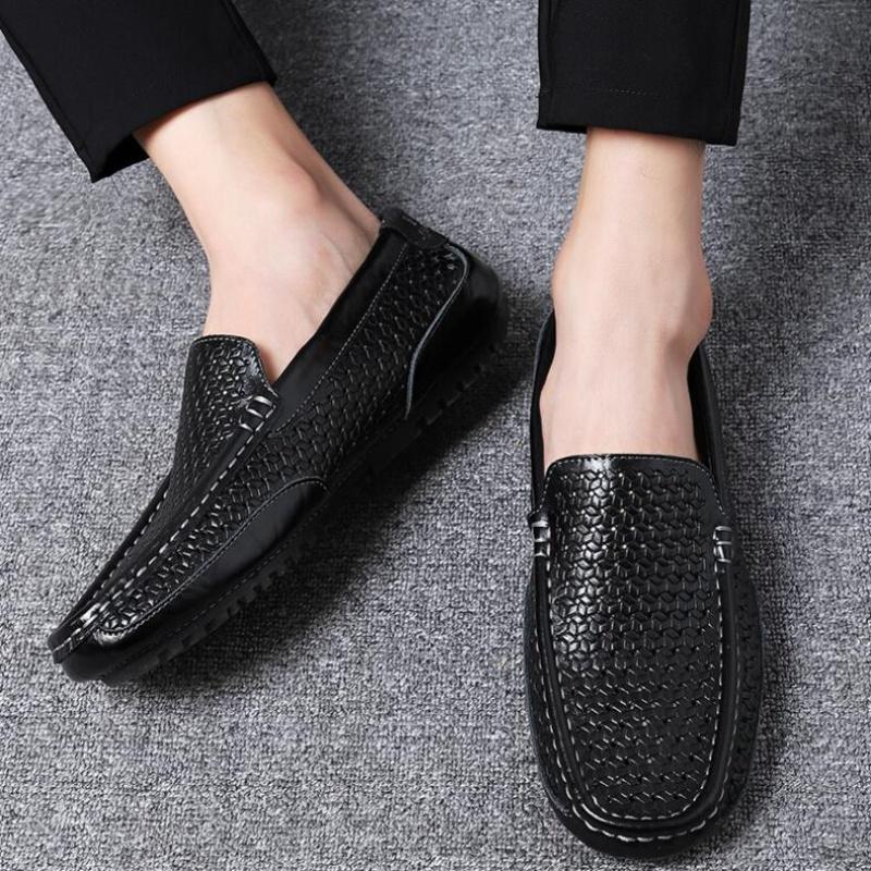 2025 Summer Men Casual Shoes Luxury Brand Genuine Leather Mens Loafers Moccasins Hollow Out Breathable Slip On Driving Shoes