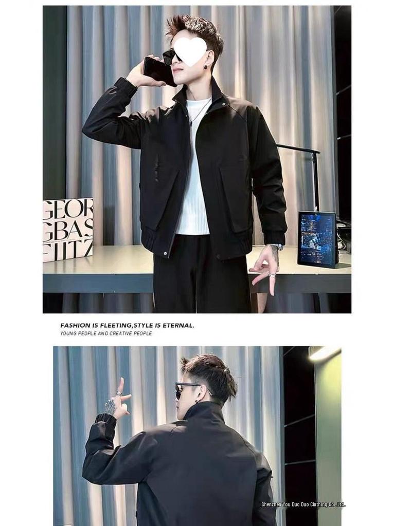Men's Khaki Stand Collar Casual Jacket - Handsome & Trendy for Spring/Autumn
