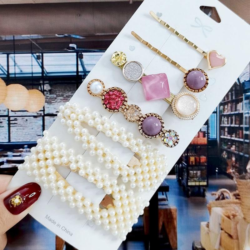 

8 шт./компл., набор акриловых заколок для волос с жемчугом и кристаллами для женщин, заколки с геометрическим рисунком в стиле ретро, ​​аксессуары для волос для девочек, модные украшения