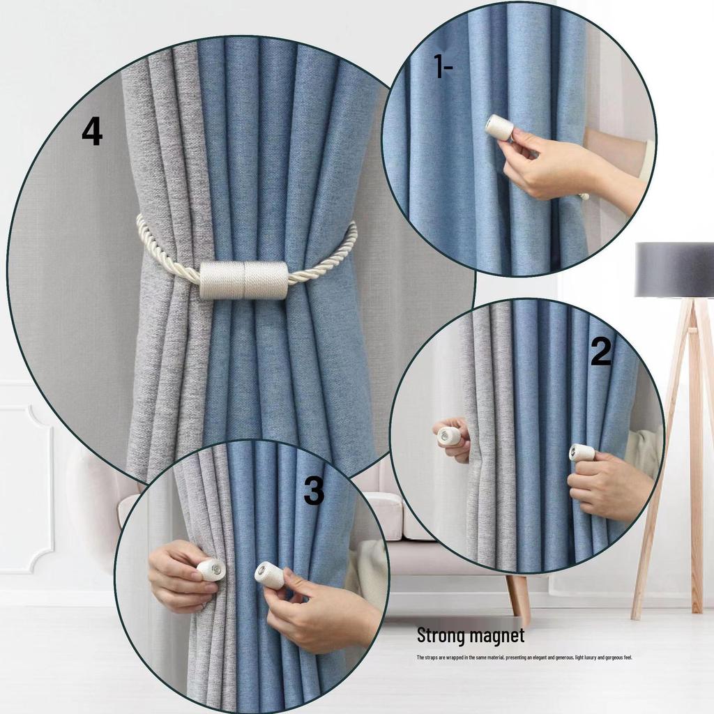 Modern Simple Magnetic Curtain Tieback with Cylindrical Three-Strand Rope Design, No-Punch Installation