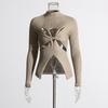 2026 Summer Women's Elegant Hollow Twist Knit Sweater - Slimming Waist, Half High Collar Knitwear