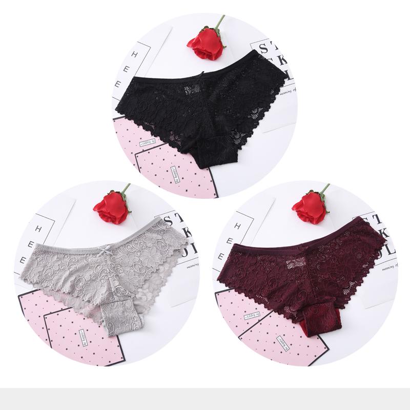 Panties for Woman Sexy Lace Breathable Female Underwear Panty Transparent Brief Girl Underpants Set M-XXL 3 Pcs/lot