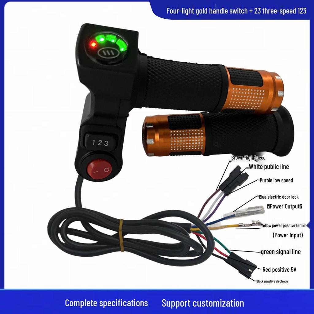 Four-Light Switch & Voltage Display Electric Bicycle Throttle Grip with Three-Speed Control