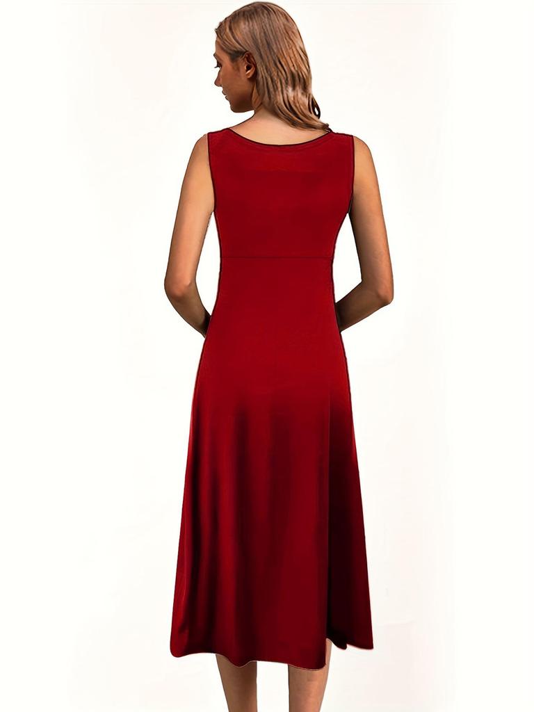 Europe America Summer Sleeveless Solid Color Dress - Slimming & Flattering.