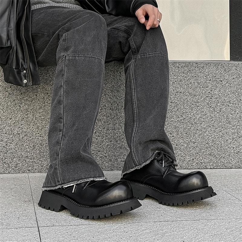 Derby shoes men's black platform heightening big head shoes 2024 new commuter casual round head leather shoes men's 96069-J