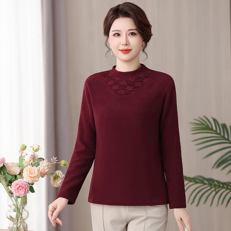 

Mom s Autumn/Winter Warm Velvet Top for Middle-Aged & Elderly Women - Fashionable Thick Half-High Collar Base Layer 4XL (135-150 lbs)