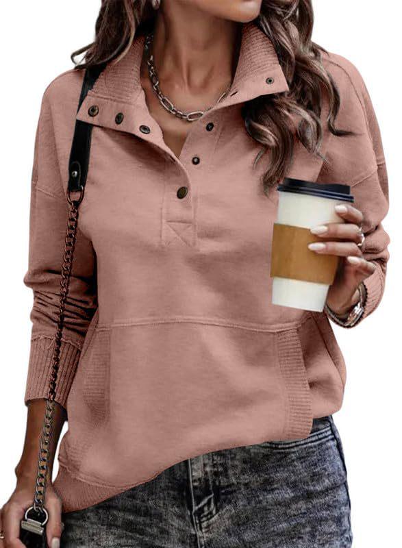 Autumn-Winter Women's Long Sleeve Buttoned Stand Collar Hoodie