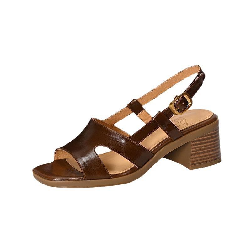 Open-toed Sandals Women's Summer 2025 New French Retro Thick Heel Non-slip Hollow Soft High Heels Women's Sandals