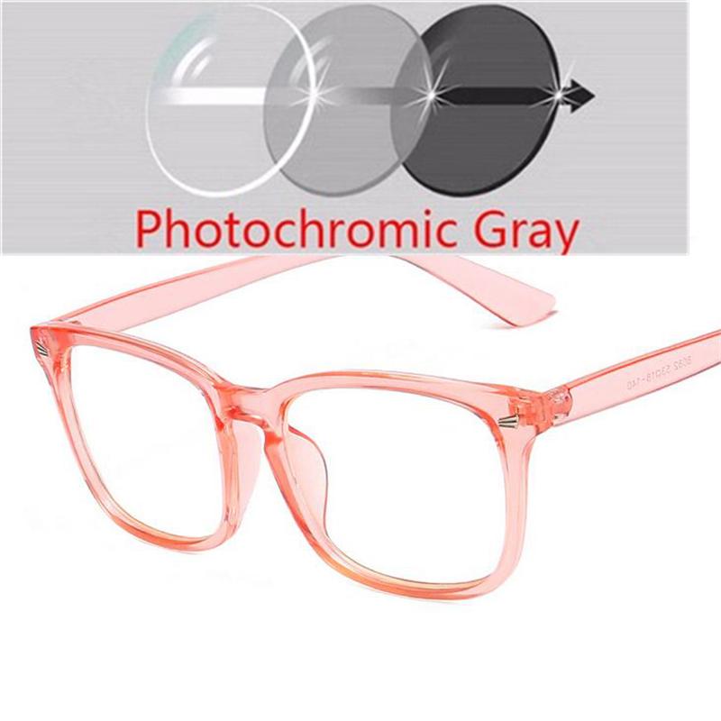 Square Photochromic Prescription Eyeglasses Women Men Rivets Full Frame Nearsighted Glasses 0 -0.5 -0.75 -1.0 To -6.0