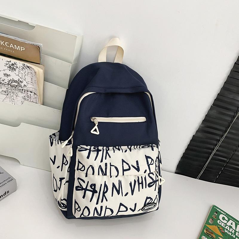 Schoolbag casual backpack women's nylon printing junior high school schoolbag simple college student color scheme fashionable campus backpack men