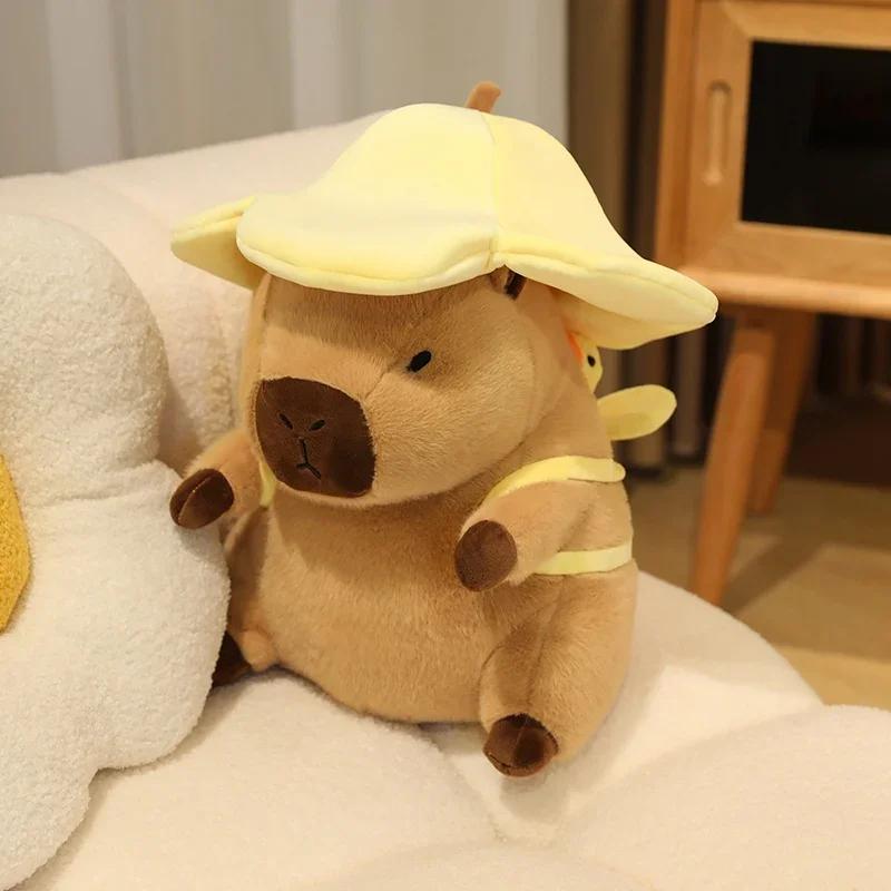 Flower Hat Capybara Soft Guinea Pig Carrying Backpack Doll Stuffed Comfort Pillow Kawaii Room Decor Birthday Gifts