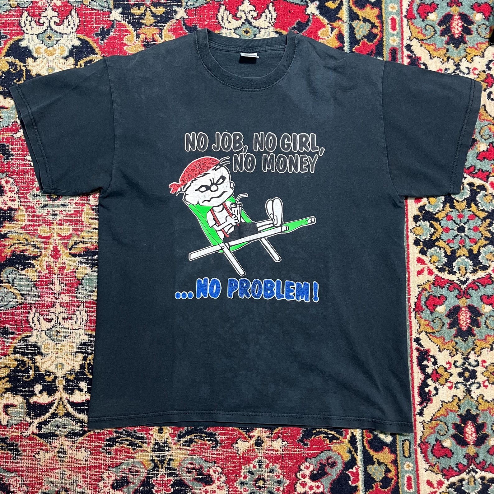 Vintage 90s Graphic T-Shirt, No Job No Problem, Size XL 4XL