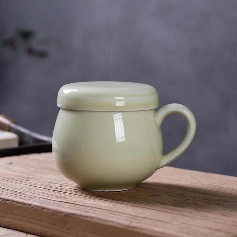 330ml Longquan Celadon Filter Tea Separator Cup Traditional Tea Mug with Infuser Household Tea Soaking Office Water Cup Cafes