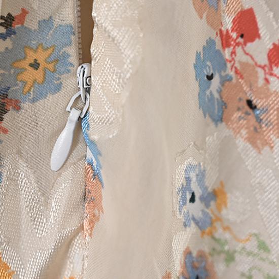 Floral Chiffon Dress Spring and Autumn Temperament Waist Slim Slimming Bow V-neck Jacquard Elegant Long Skirt