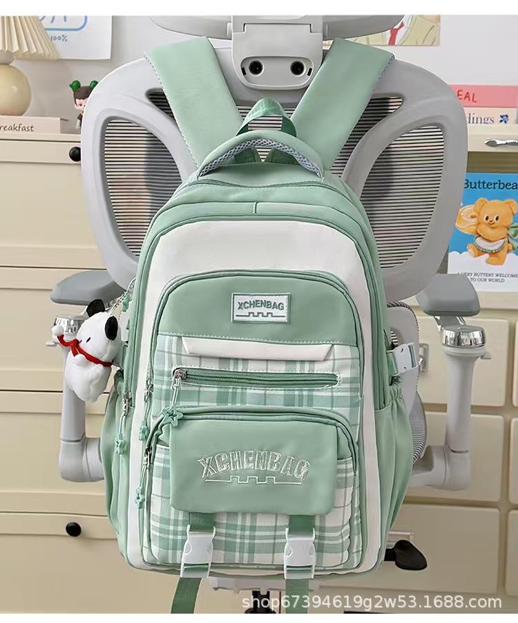 Schoolbag new student schoolbag travel backpack plaid contrasting color college style middle school student multi-compartment backpack