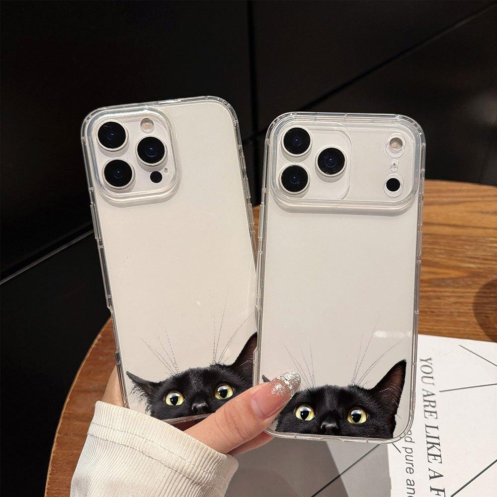 Black Cat Aesthetic Transparent Phone Case Suitable for iPhone 17 16 15 14 13 12 11 Pro/Max/Plus Anti Drop and Anti Shock