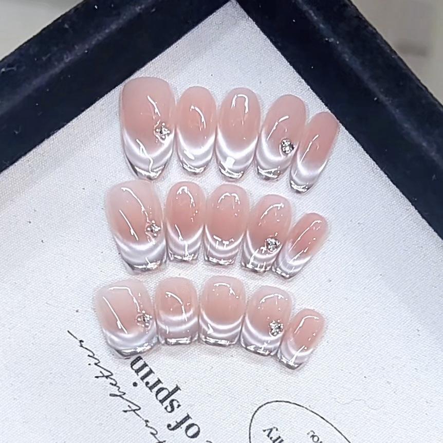 Hand-woven Armor New Style Fantasy Fingertip Magic Mirror Pink Blush French Cat Eye Pure Nail Art Sticker