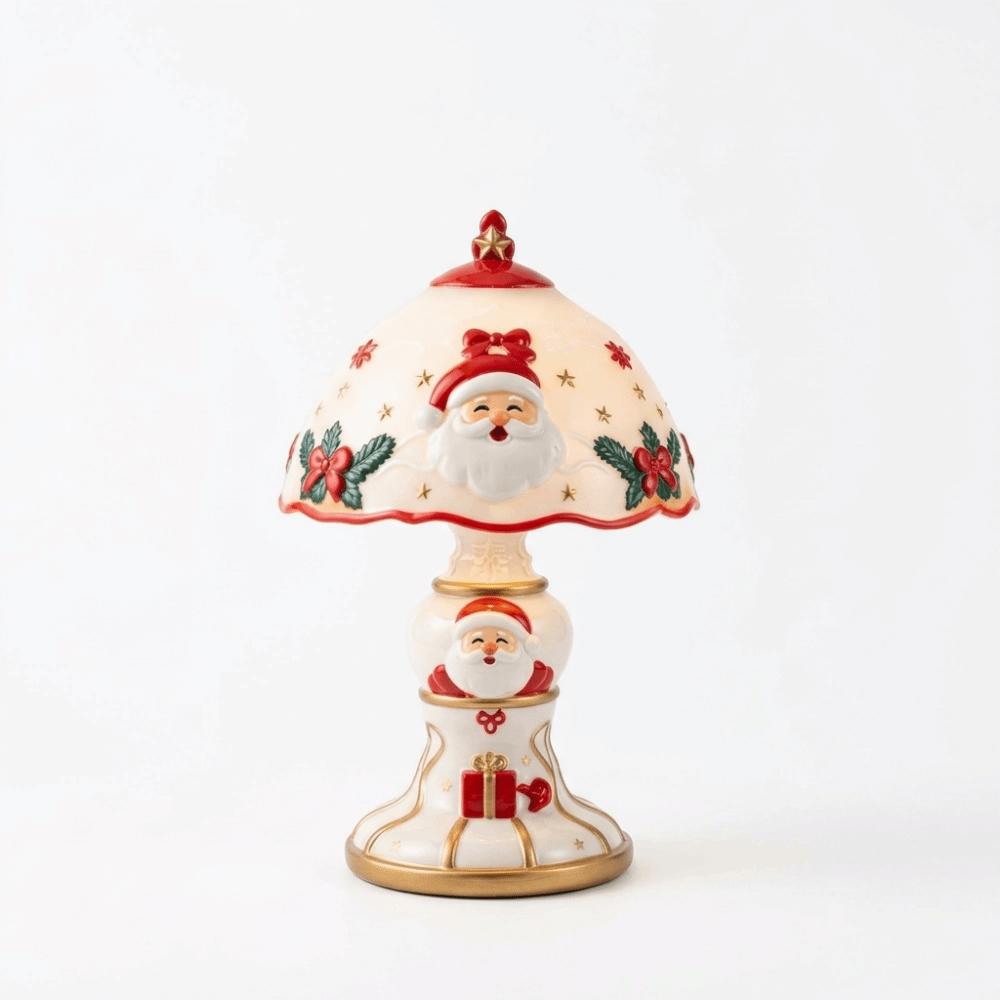 Premium Resin Christmas Resin Craft Light Hand-Painted Details Warm Soft LED Santa Reindeer Table Lamp Warm Light