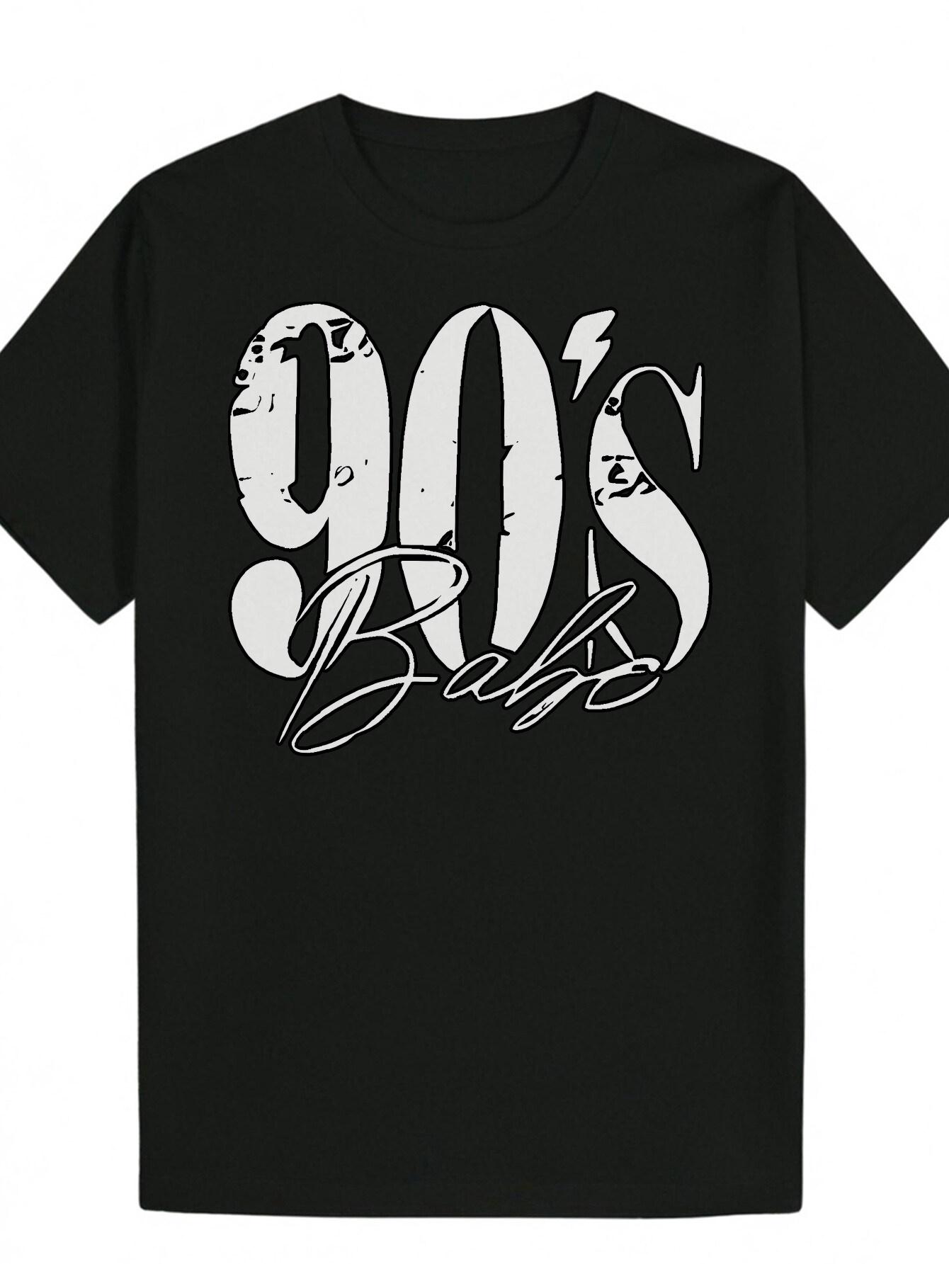 

90 S Babes Graphic T-shirt - Casual Black Polyester Tee with Bold White Lettering S