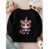Kids Crewneck Sweatshirt, Chibi Cat Party Paws Cute Graphic Print, Soft Casual Long Sleeve Pullover