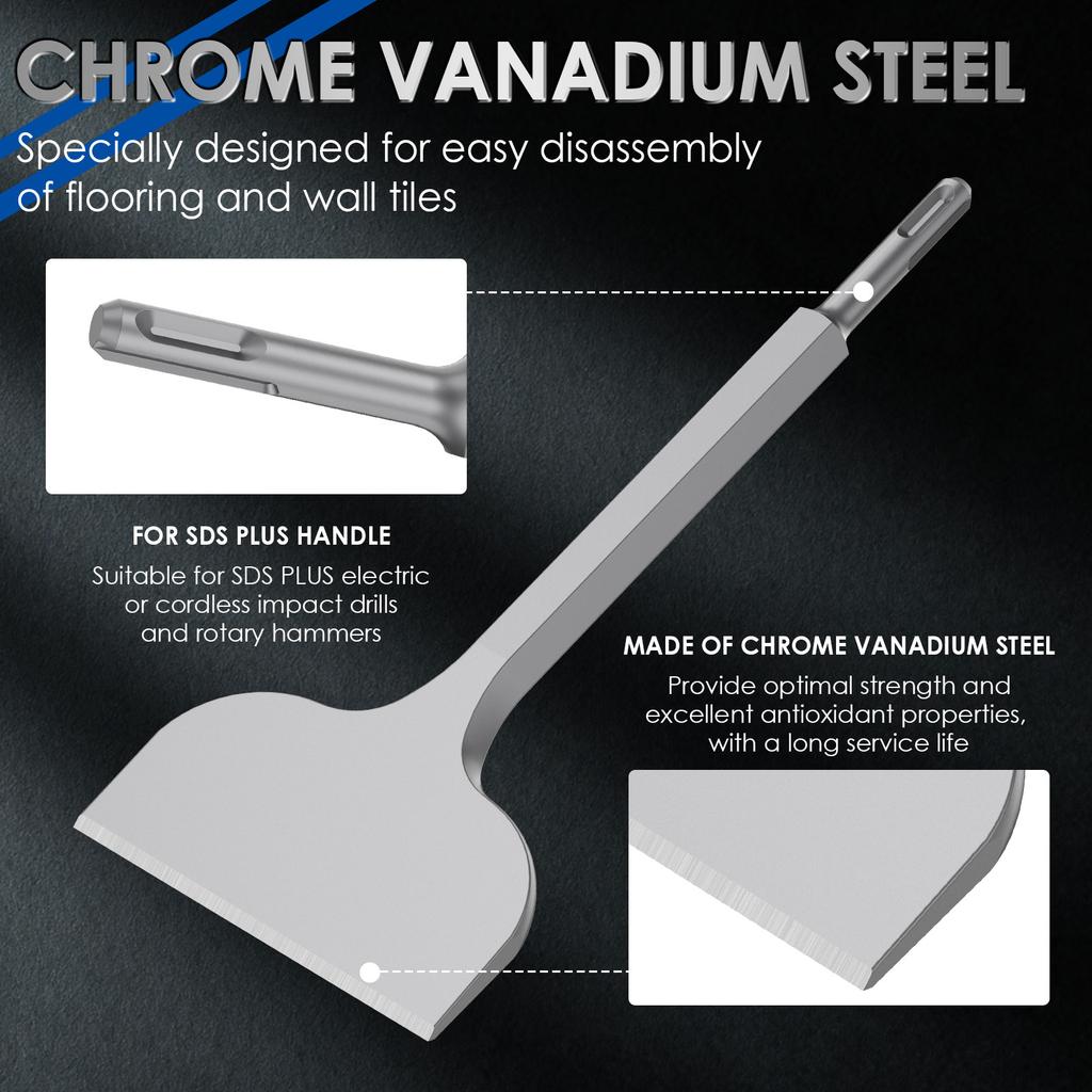 2Pcs Chrome Vanadium Steel Chisel Bit Set Wide Surface Anti Slip Concrete Removal Chisel Bit for Tile Concrete Natural Stone